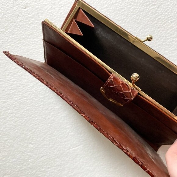 NIB  Vintage Lizard Skin Burgundy Brown Long Wallet w Coin Compartment - Picture 8 of 13
